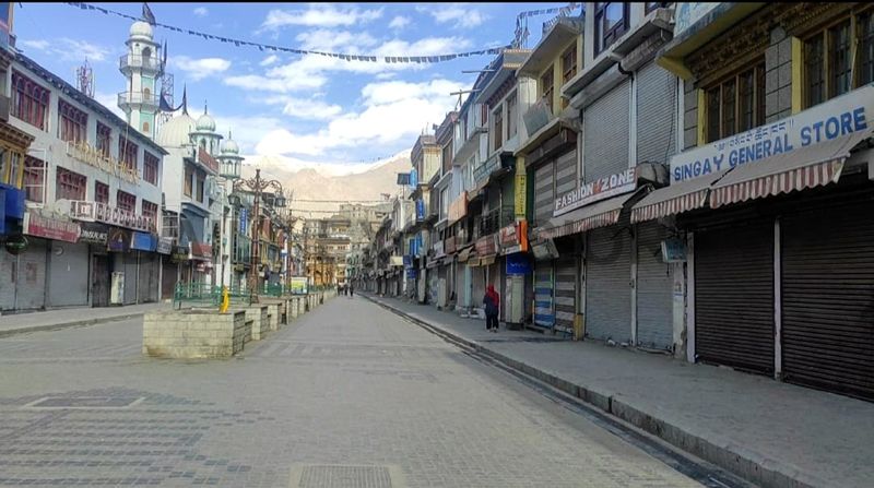 A view of complete bandh in Leh on Monday. -Excelsior/Morup Stanzin A view of complete bandh in Leh on Monday. -Excelsior/Morup Stanzin