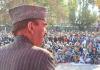 Senior AICC leader Ghulam Nabi Azad addressing large public rally at Poonch on Wednesday. -Excelsior/Ramesh Bali