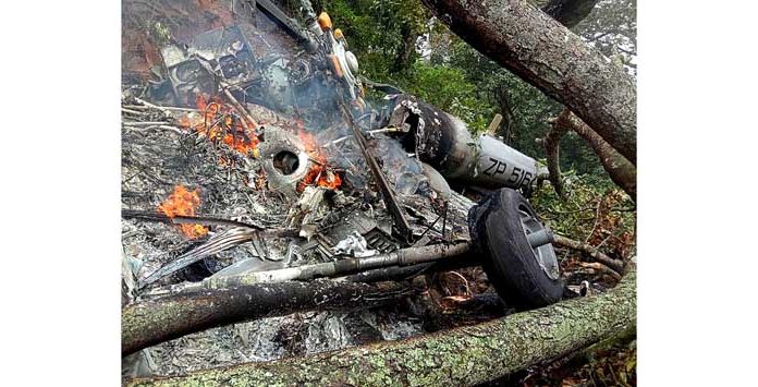 The site of helicopter crash at Coonoor in Tamil Nadu on Wednesday. (UNI).