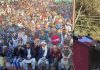 Former Union Minister and senior AICC leader Ghulam Nabi Azad addressing a large public rally at Surankote on Thursday.