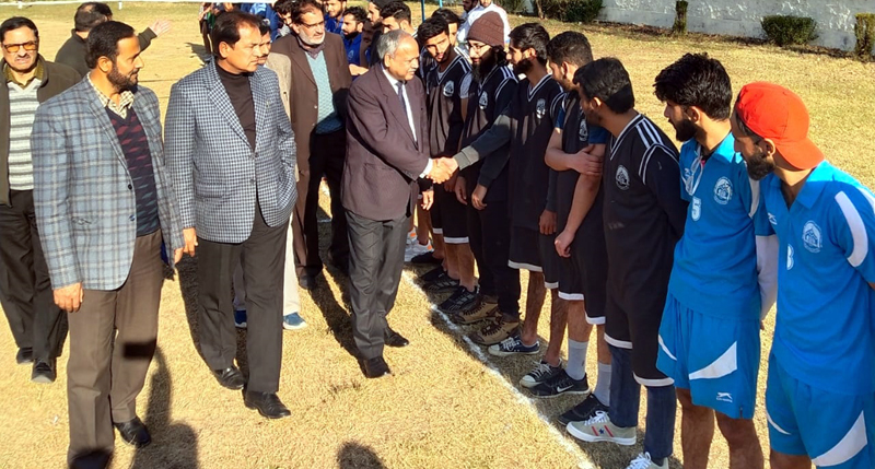Vice Chancellor Prof Akbar Masood interacting with the players during the inaugural ceremony of the sports event at Rajouri.