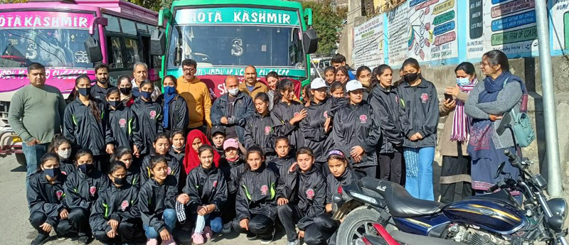 Girls trekking contingent posing along with DYSSO Doda, Jaffar Haider Sheikh on Monday. Girls trekking contingent posing along with DYSSO Doda, Jaffar Haider Sheikh on Monday.