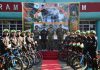 Army officials and cyclists during flagging off ceremony at Jammu on Wednesday.