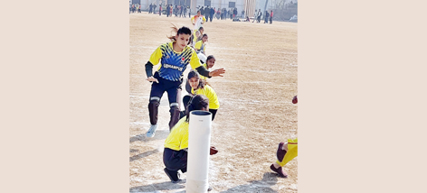 Players in action during a Kho-Kho match at Udhampur.