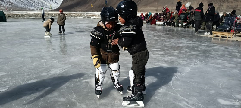 Children during the Ice-skating coaching camp at Zanskar. Children during the Ice-skating coaching camp at Zanskar.