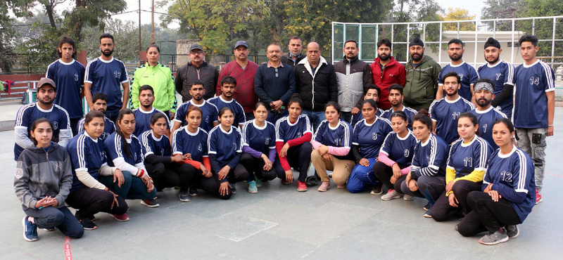 Selected Kabaddi teams' members posing for a group photograph along with dignitaries at Jammu.