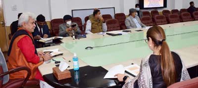 LG Manoj Sinha chairing a meeting at Jammu on Tuesday.