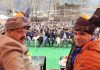 BJP J&K president Ravinder Raina & Senior leader Devender Singh Rana during rally at Dharal.