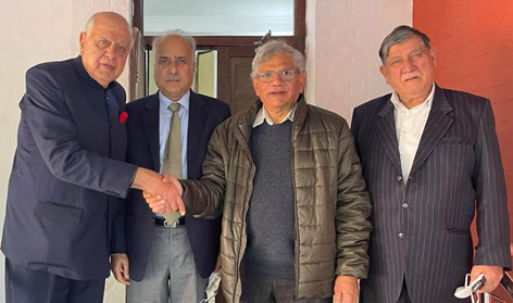 NC MPs with CPI (M) senior leader Sitaram Yechury at New Delhi. NC MPs with CPI (M) senior leader Sitaram Yechury at New Delhi.