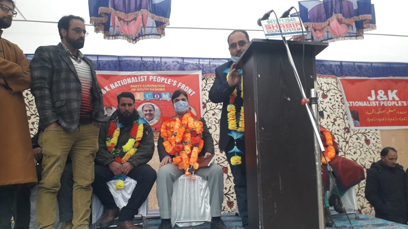 JKNPF leader addressing the gathering in Anantnag on Sunday. JKNPF leader addressing the gathering in Anantnag on Sunday.