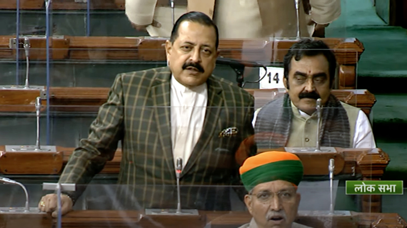 Union Minister Dr Jitendra Singh speaking in Lok Sabha on Wednesday. Union Minister Dr Jitendra Singh speaking in Lok Sabha on Wednesday.