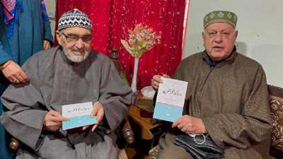 NC president Dr Farooq Abdullah releasing Urdu translation of a compendium penned by Mir Syed Ali Hamadani.