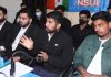 NSUI leaders addressing press conference at Jammu on Thursday. —Excelsior/Rakesh