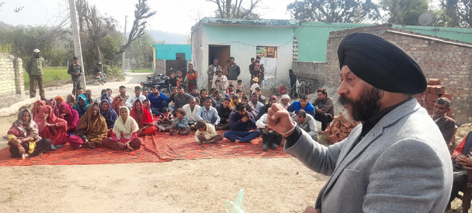 Manjit Singh addressing a public meeting at village Vardhan in Samba on Sunday. Manjit Singh addressing a public meeting at village Vardhan in Samba on Sunday.