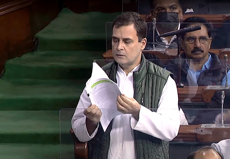 Congress MP Rahul Gandhi speaking in Lok Sabha during the winter session of Parliament, in New Delhi on Tuesday. (TV Grab). (UNI)