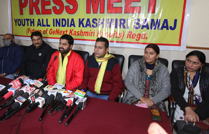 YAIKS leaders at a press conference at Jammu on Friday. — Excelsior/Rakesh
