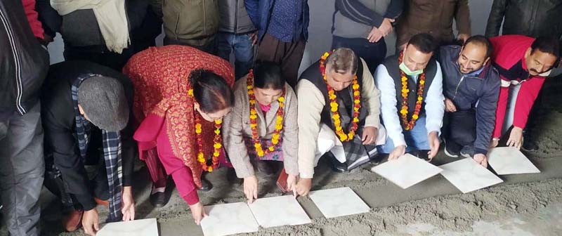 Former Minister and Ex-MLA Jammu West, Sat Sharma starting tile work at Ram Leela Ground Janipur Colony on Sunday. Former Minister and Ex-MLA Jammu West, Sat Sharma starting tile work at Ram Leela Ground Janipur Colony on Sunday.