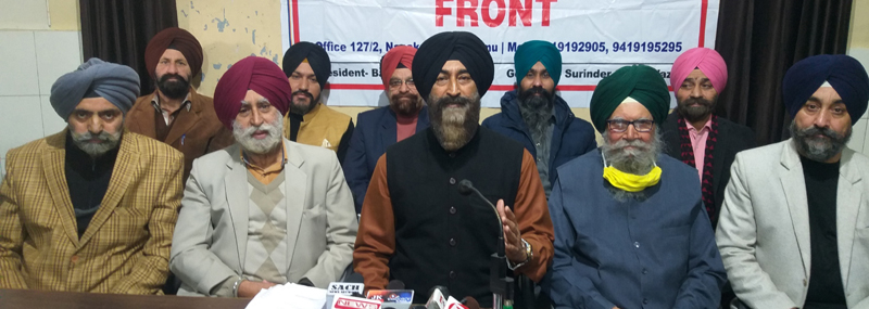 SPF members addressing press conference in Jammu on Monday. SPF members addressing press conference in Jammu on Monday.