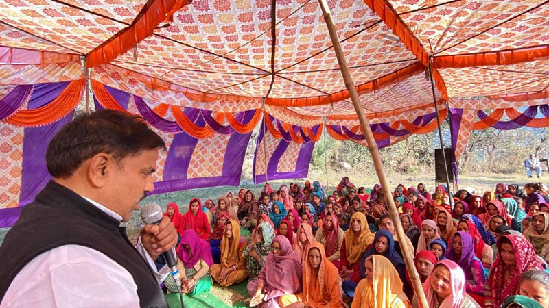 JKNPP Chairman Harsh Dev Singh addressing a public meeting in Chenani constituency. JKNPP Chairman Harsh Dev Singh addressing a public meeting in Chenani constituency.