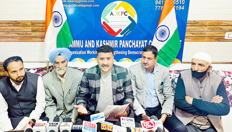 AJKPC president Anil Sharma addressing press conference in Jammu. -Excelsior/Rakesh AJKPC president Anil Sharma addressing press conference in Jammu. -Excelsior/Rakesh