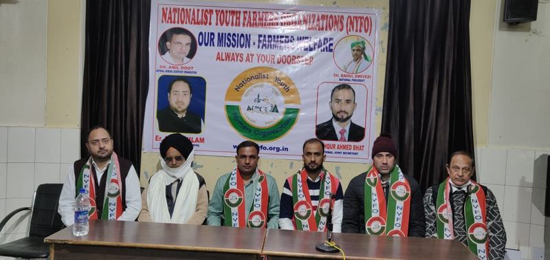 NYFO general secretary, Anil Doot addresses a press conference at Jammu on Wednesday. NYFO general secretary, Anil Doot addresses a press conference at Jammu on Wednesday.