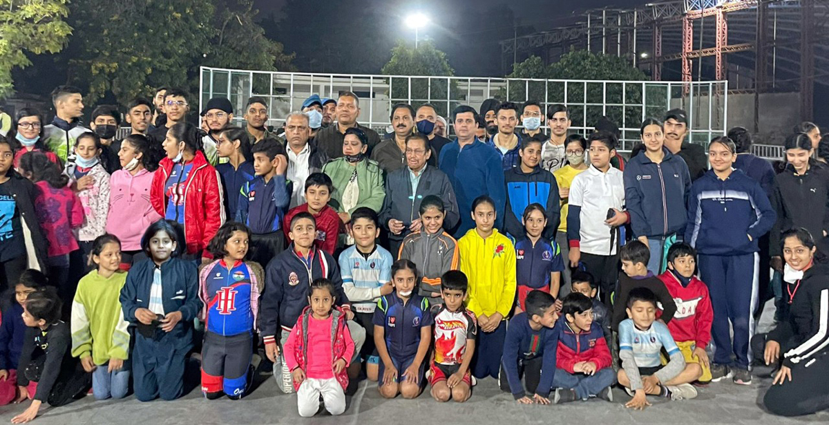 Selected players posing for a group photograph along with dignitaries at Jammu.