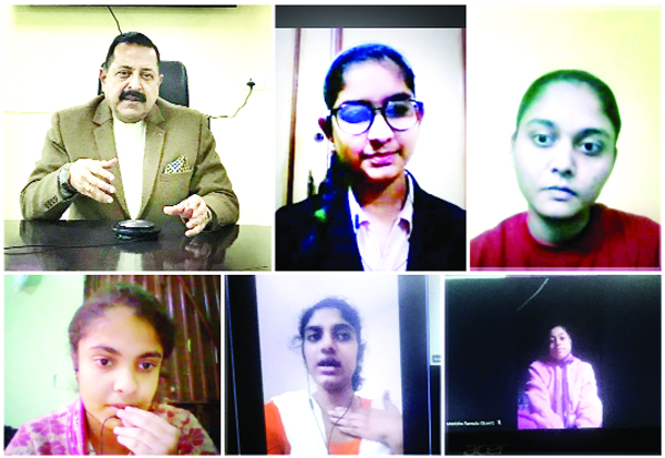 Union Minister Dr Jitendra Singh interacting with girl achievers and StartUps, from across the country, who have excelled in Science,Technology & Innovation,on the occasion of 