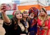 Artists from Jammu and Kashmir taking a selfie at Rashtriya Rangshala Camp on Saturday. They will perform in Republic Day Parade in New Delhi.(UNI)