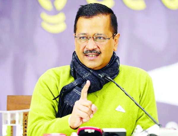 Delhi Chief Minister and AAP convenor Arvind Kejriwal adderssing a press conference in Amritsar on Sunday. (UNI)