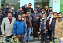 Jammu DDC Chairman Bharat Bhushan Bodhi with delegation of Sarpanchs on Tuesday.