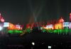 Rashtrapati Bhawan, North Block and South Block illuminated as part of the Beating Retreat ceremony at Vijay Chowk in New Delhi on Saturday.(UNI)