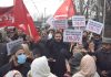 NC workers stage protest against Delimitation Commission recommendations in Srinagar on Saturday. — Excelsior/Shakeel