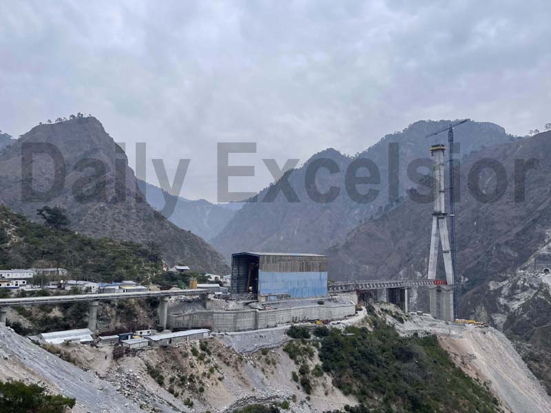 Latest view of pylon of India’s first cable stayed Railway bridge at Anji Khad in Reasi district. -Excelsior/Karandeep Singh Latest view of pylon of India’s first cable stayed Railway bridge at Anji Khad in Reasi district. -Excelsior/Karandeep Singh