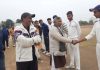 Former Minister Sat Sharma interacting with players at Country Ground Gharota in Jammu.