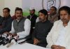AICC Seva Dal Chief Lal Ji Desai and PCC president GA Mir addressing press conference in Jammu on Saturday. -Excelsior/Rakesh