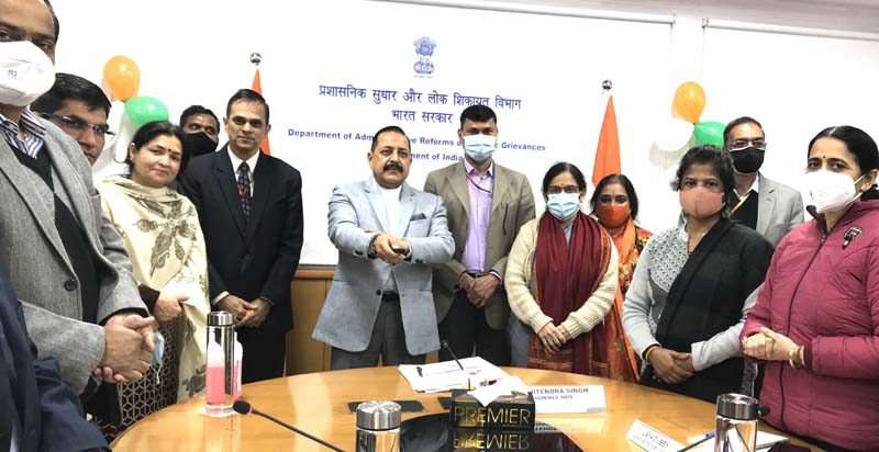 Union Minister Dr Jitendra Singh, flanked by Union Secretary Administrative Reforms V. Srinivas, launching the portal for PM's Excellence Awards at Sardar Patel Bhawan, New Delhi on Monday. Union Minister Dr Jitendra Singh, flanked by Union Secretary Administrative Reforms V. Srinivas, launching the portal for PM's Excellence Awards at Sardar Patel Bhawan, New Delhi on Monday.