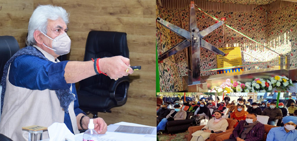 Lt Governor Manoj Sinha virtually unveiling ‘Charkha’ at Srinagar International Airport. Lt Governor Manoj Sinha virtually unveiling ‘Charkha’ at Srinagar International Airport.