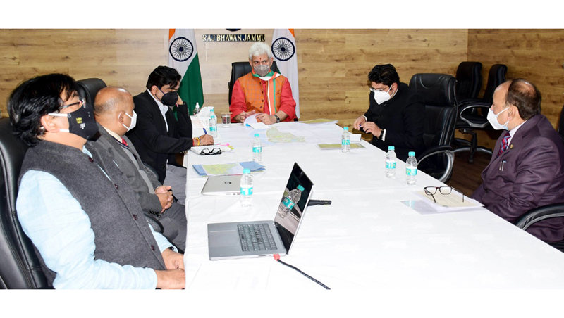LG Manoj Sinha chairing a meeting in Jammu on Sunday.