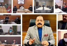Union Minister Dr Jitendra Singh convening a high-level online meeting of administration, health authorities, elected representatives and other concerned senior functionaries of Jammu & Kashmir, on Saturday.