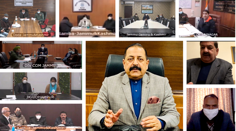 Union Minister Dr Jitendra Singh convening a high-level online meeting of administration, health authorities, elected representatives and other concerned senior functionaries of Jammu & Kashmir, on Saturday.