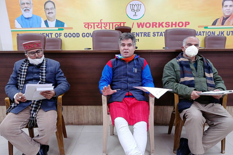 BJP leaders in a meeting at Jammu on Monday.
