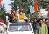 Raman Bhalla being accorded a rousing welcome by Congress Refugee Cell on Sunday.