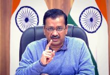 Delhi Chief Minister Arvind Kejriwal addressing on the COVID-19 situation through video conferencing in New Delhi on Sunday. (UNI)