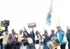 Indian Youth Congress activists protesting against the atrocities on youth associated with Railways and Group D examination and repressive action of the administration, in New Delhi on Friday. (UNI)