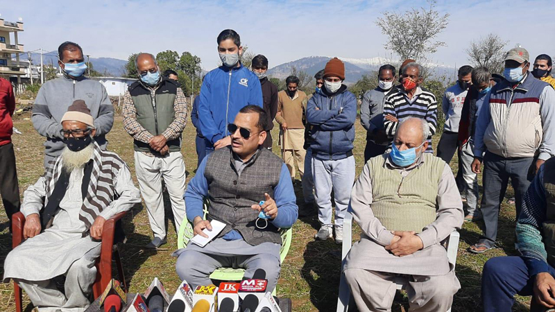 Advocate Sanjeet Bavouria addressing press conference at Nagrota on Thursday. Advocate Sanjeet Bavouria addressing press conference at Nagrota on Thursday.