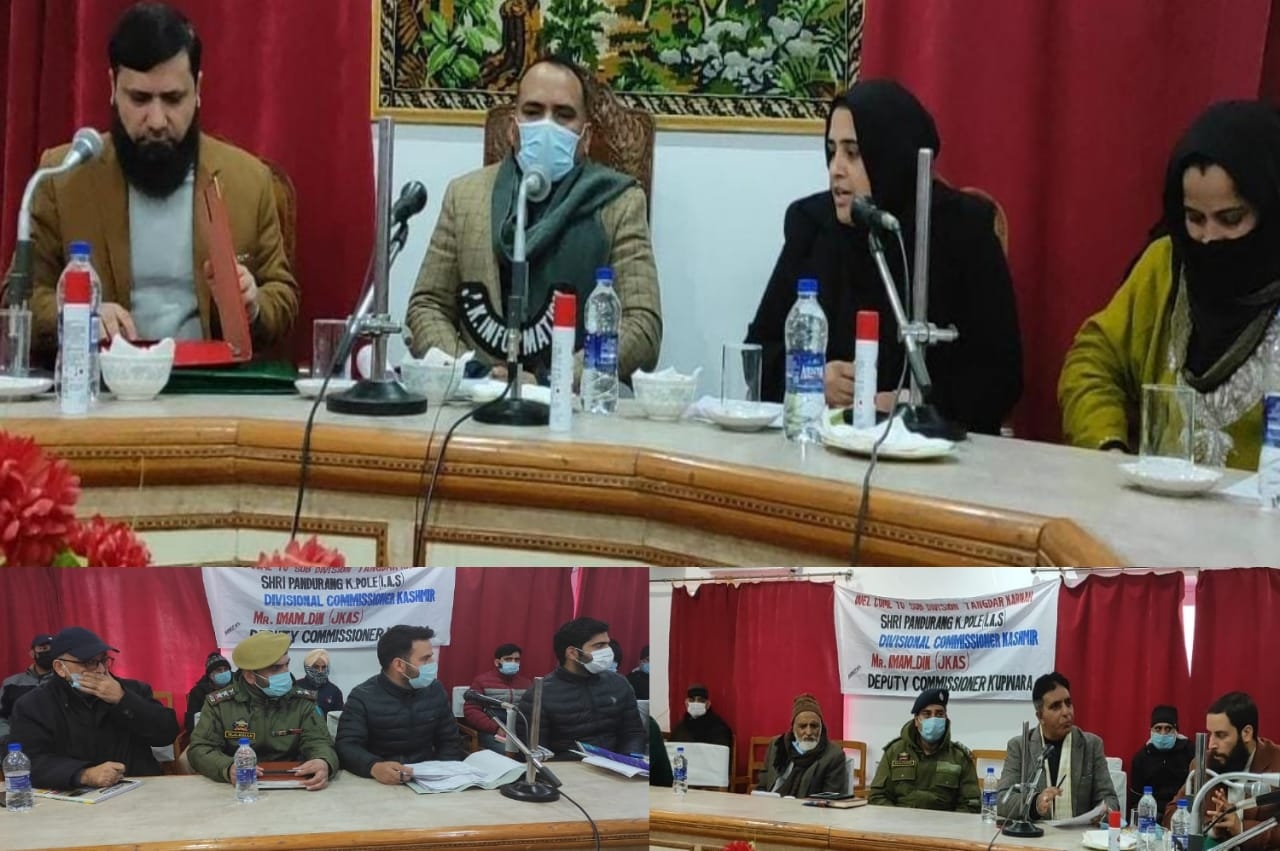 Div Com Kashmir visits border area Karnah, Machill Div Com Kashmir chairing a meeting at Kupwara on Friday.