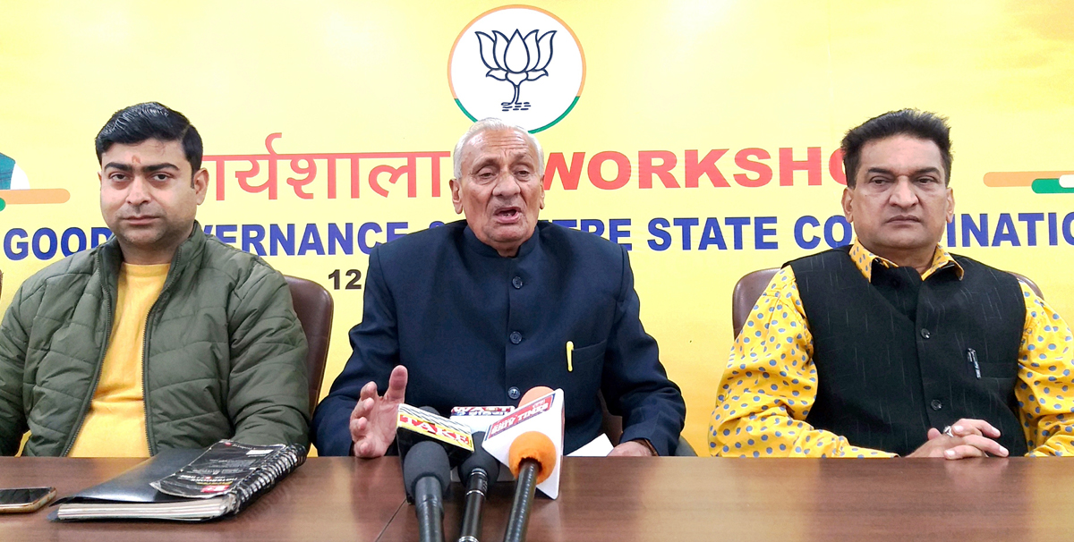 Senior BJP leader, Kuldeep Raj Gupta, party spokesman, Balbir Ram Rattan and media secretary, Dr Pardeep Mahotra at a press conference at Jammu on Thursday. Senior BJP leader, Kuldeep Raj Gupta, party spokesman, Balbir Ram Rattan and media secretary, Dr Pardeep Mahotra at a press conference at Jammu on Thursday.