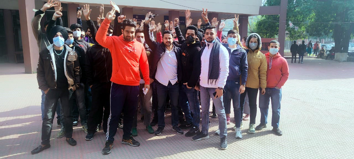 NCSU members during a protest outside the office of Controller of Examinations at JU. NCSU members during a protest outside the office of Controller of Examinations at JU.