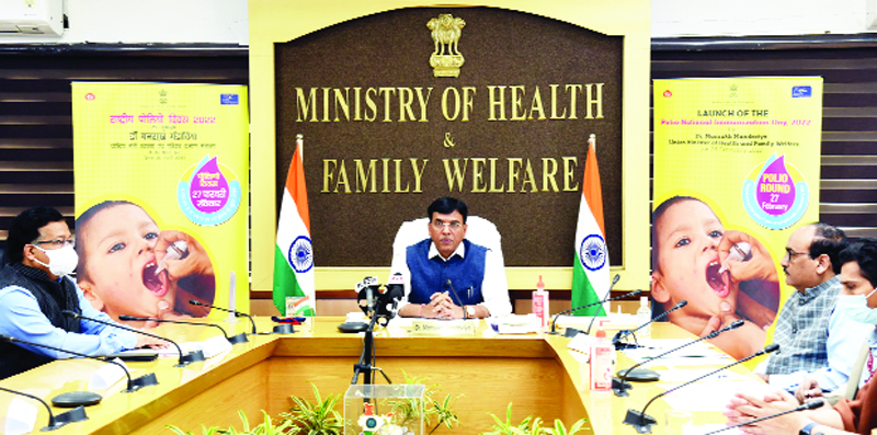 Union Minister for Health & Family Welfare, Chemicals and Fertilizers Mansukh Mandaviya addressing at the launch of the National Polio Immunization Drive for 2022, in New Delhi on Saturday. (UNI) Union Minister for Health & Family Welfare, Chemicals and Fertilizers Mansukh Mandaviya addressing at the launch of the National Polio Immunization Drive for 2022, in New Delhi on Saturday. (UNI)