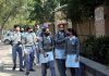 Students arrive after schools reopened for 9th to 12th standard following the reopening after the Covid-19 pandemic in New Delhi on Monday. (UNI)